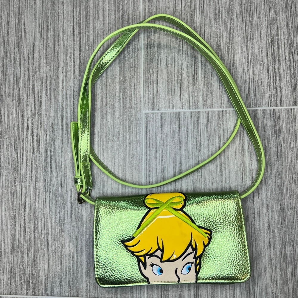 Disney Danielle Nicole Tinkerbell Metallic Green Wallet Clutch Crossbody Bag